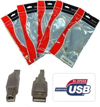 USB 2.0 Certified Cable A-B 5m Transparent Metal Sheath UL Approved
